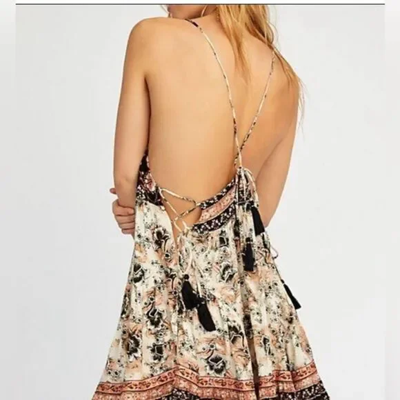 Free people women’s small Casablanca slip dress bohemian floral festival tie - Picture 3 of 8